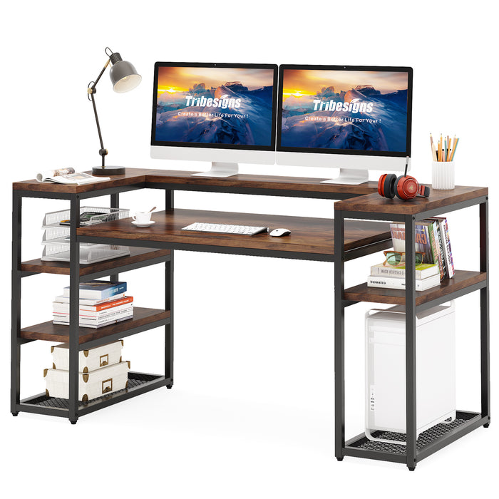 Tribesigns Computer Desk, 63" Study Table with Monitor Stand & Shelves Tribesigns