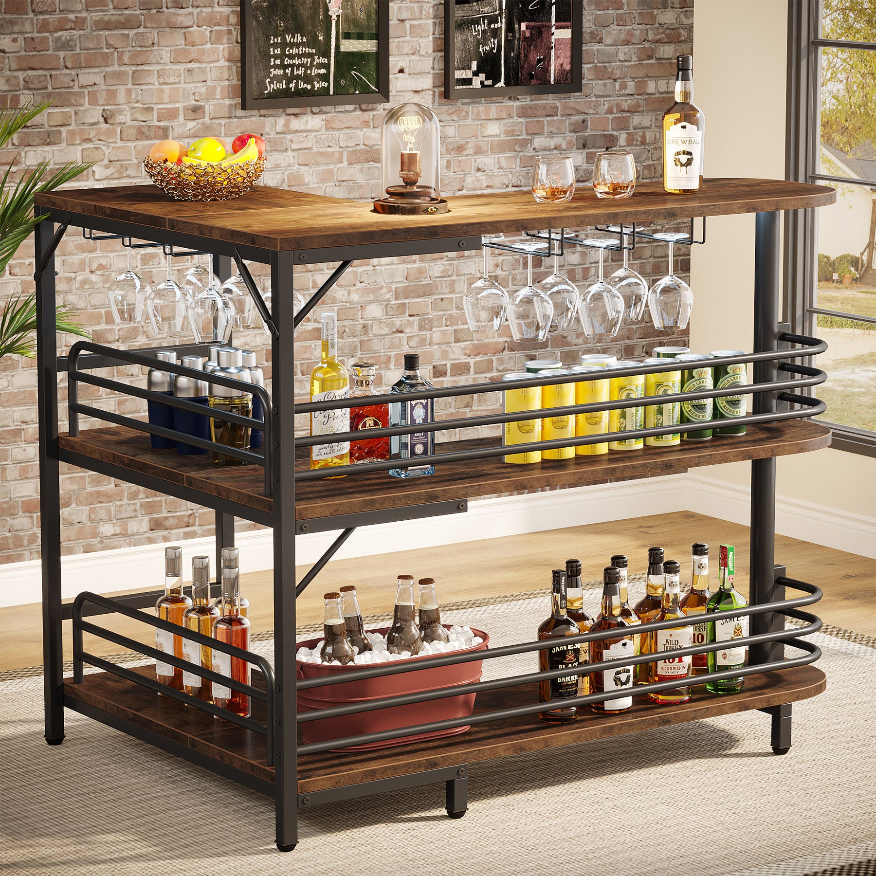 Tribesigns L-Shaped Home Bar Unit Liquor Bar Table - Thumbnail 2