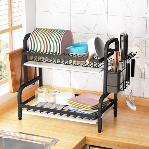 Dish Drying Rack Drainboard Set, 2 Tier Stainless Steel Large Dish