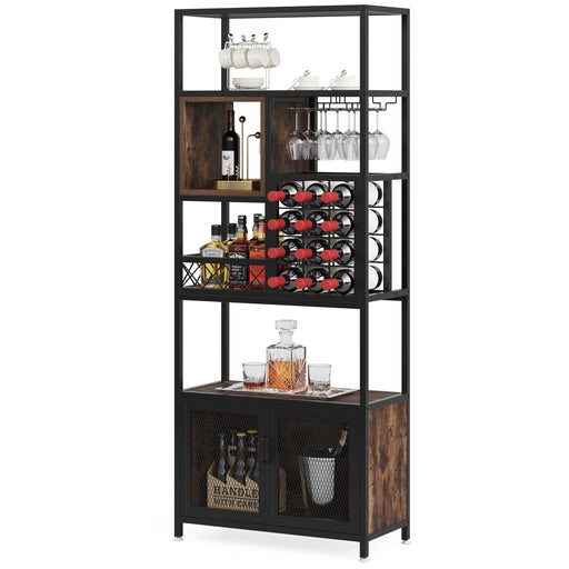 Wine Rack, 78.7" Freestanding Wine Shelf with Cabinet & Glasses Holder Tribesigns