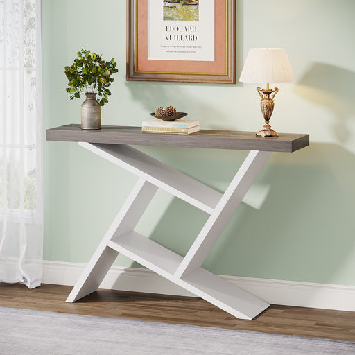Console Table, 42" Farmhouse Entryway Table with Geometric Wood Base Tribesigns