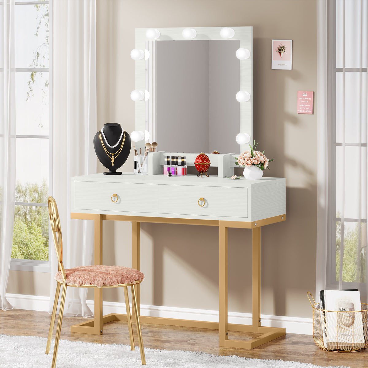 Tribesigns Vanity, Makeup Dressing Table with Drawer & Storage Cabinet