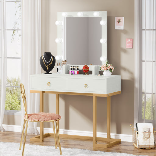 Modern Makeup Vanity with 2 Storage Drawers & Lighted Mirror