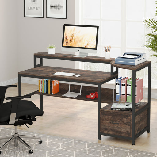 Tribesigns Computer Desk, 63” Writing Desk with Hutch and Shelves Tribesigns