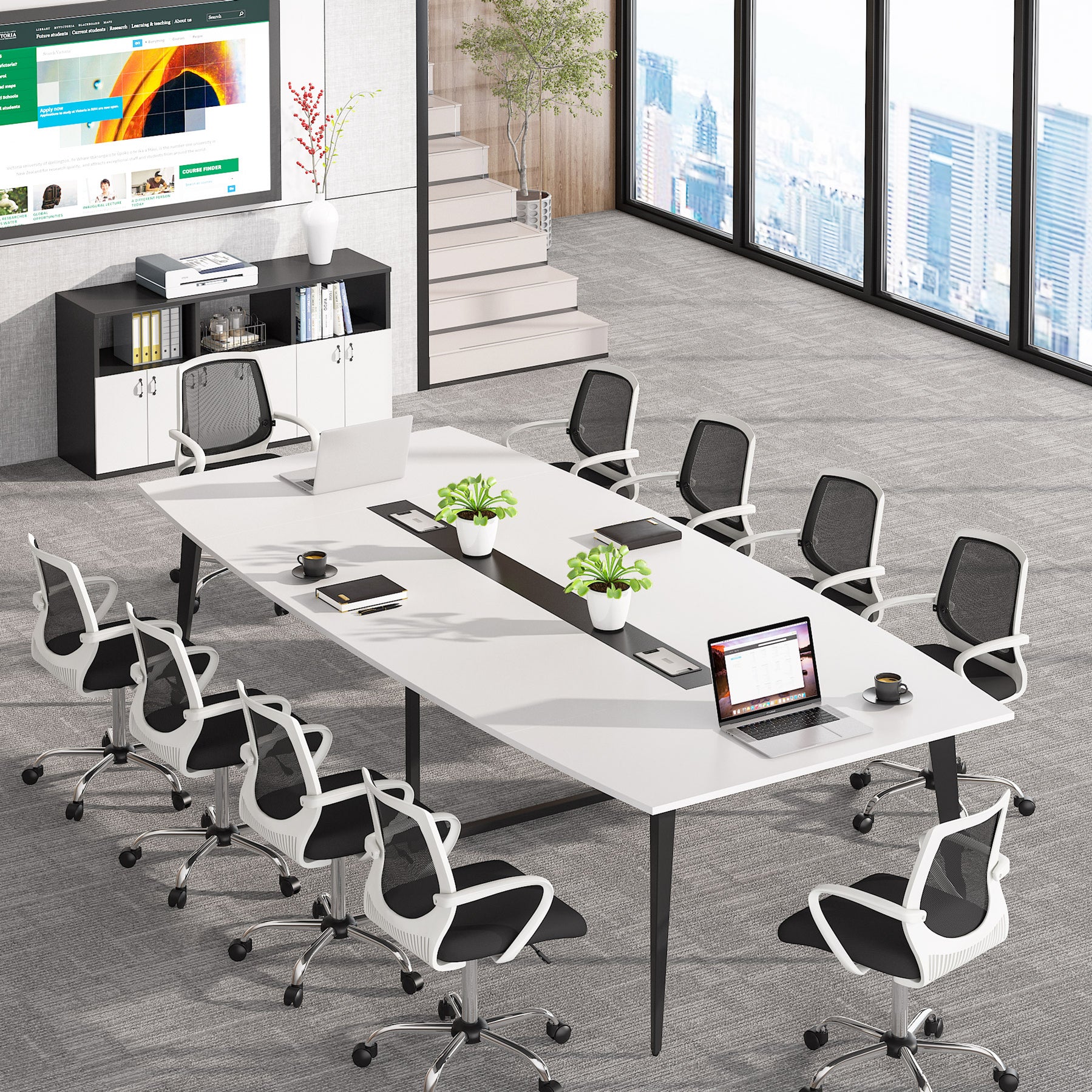 Tribesigns 8FT Conference Table, Boat Shaped Meeting Room Table