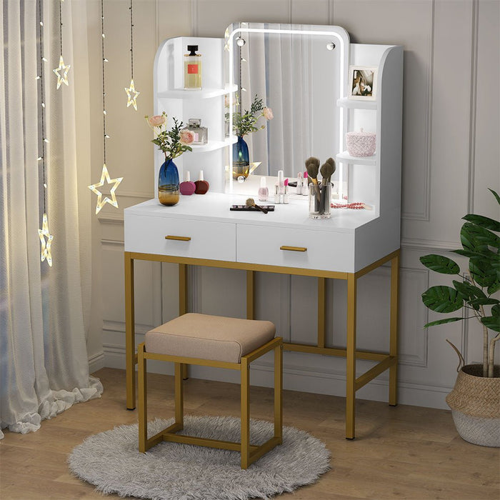 Makeup Vanity, Large Dressing Table Desk with Cushioned Stool Tribesigns