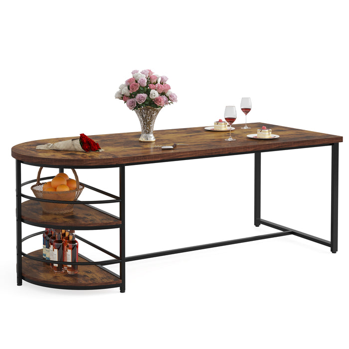 Wood Dining Table, 70.5'' Kitchen Table with Storage Shelves Tribesigns