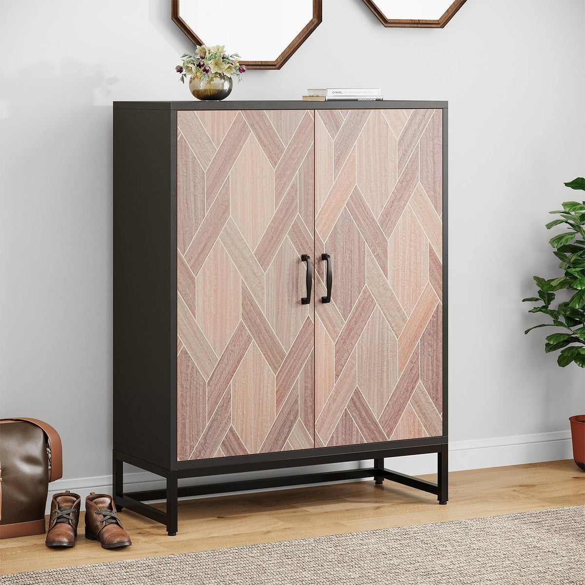 Shoe Cabinet with Doors, 5-Tier Modern Shoe Storage Cabinet for