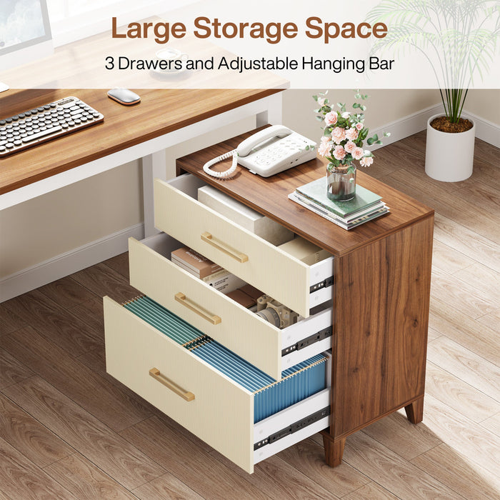 3-Drawer File Cabinet, Leather Wood Lateral Filing Cabinet Tribesigns