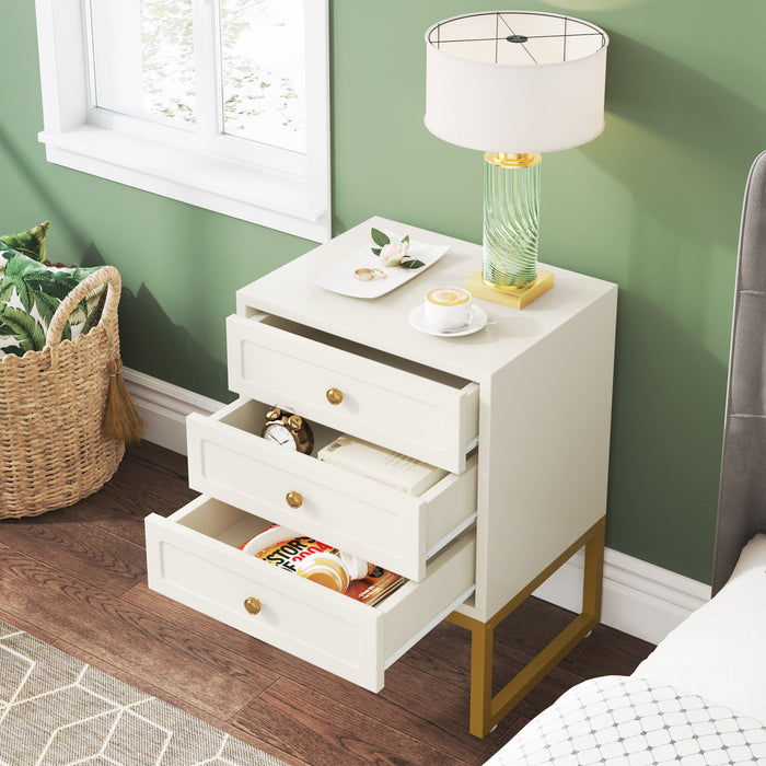 3-Drawer Nightstand, Modern Bedside End Table with with Metal Legs Tribesigns