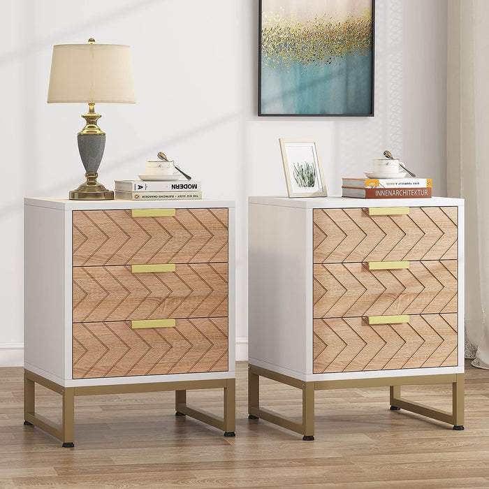 3 Drawers Nightstand, Modern Bedside End Table with with Metal Frame Tribesigns