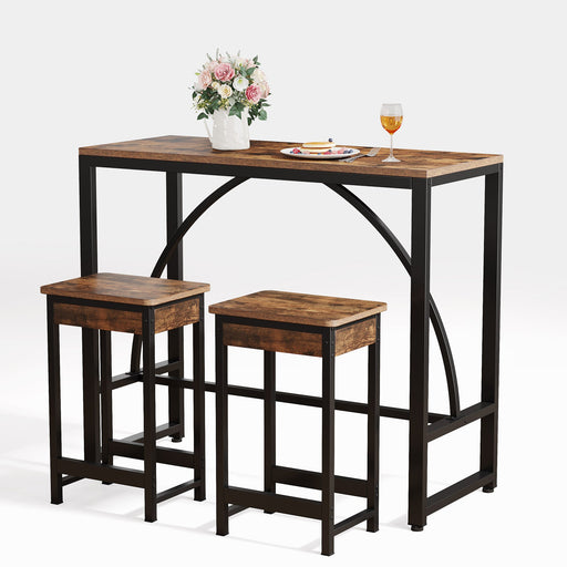 3-Piece Bar Table Set, 43.7-Inch Dining Table with 2 Stools Tribesigns