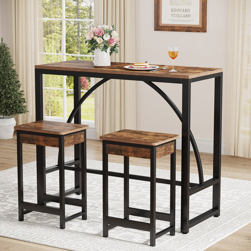 3-Piece Bar Table Set, 43.7-Inch Dining Table with 2 Stools Tribesigns