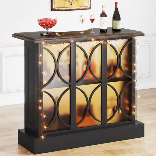 3-Tier Home Bar Unit, Liquor Bar Table with Glasses Holder & Acrylic Front Tribesigns