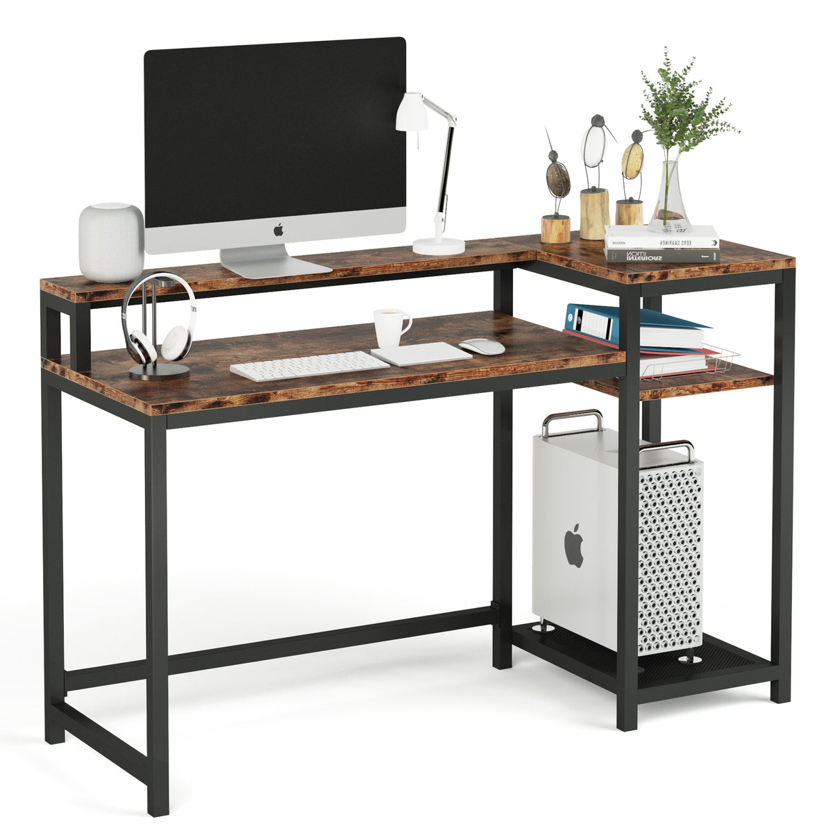 Tribesigns 55'' Computer Desk with Monitor Stand & Shelves