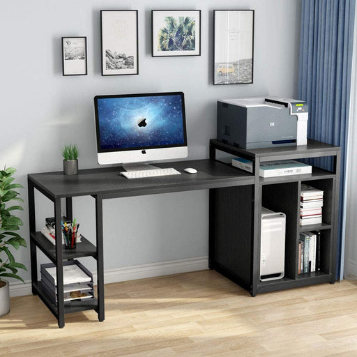 70 Computer Desk Home Office Desk with Storage Shelf & CabinetDark Walnut