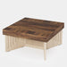 35.4" Coffee Table, Square Wood Center Table with Engraved Lines Design Tribesigns