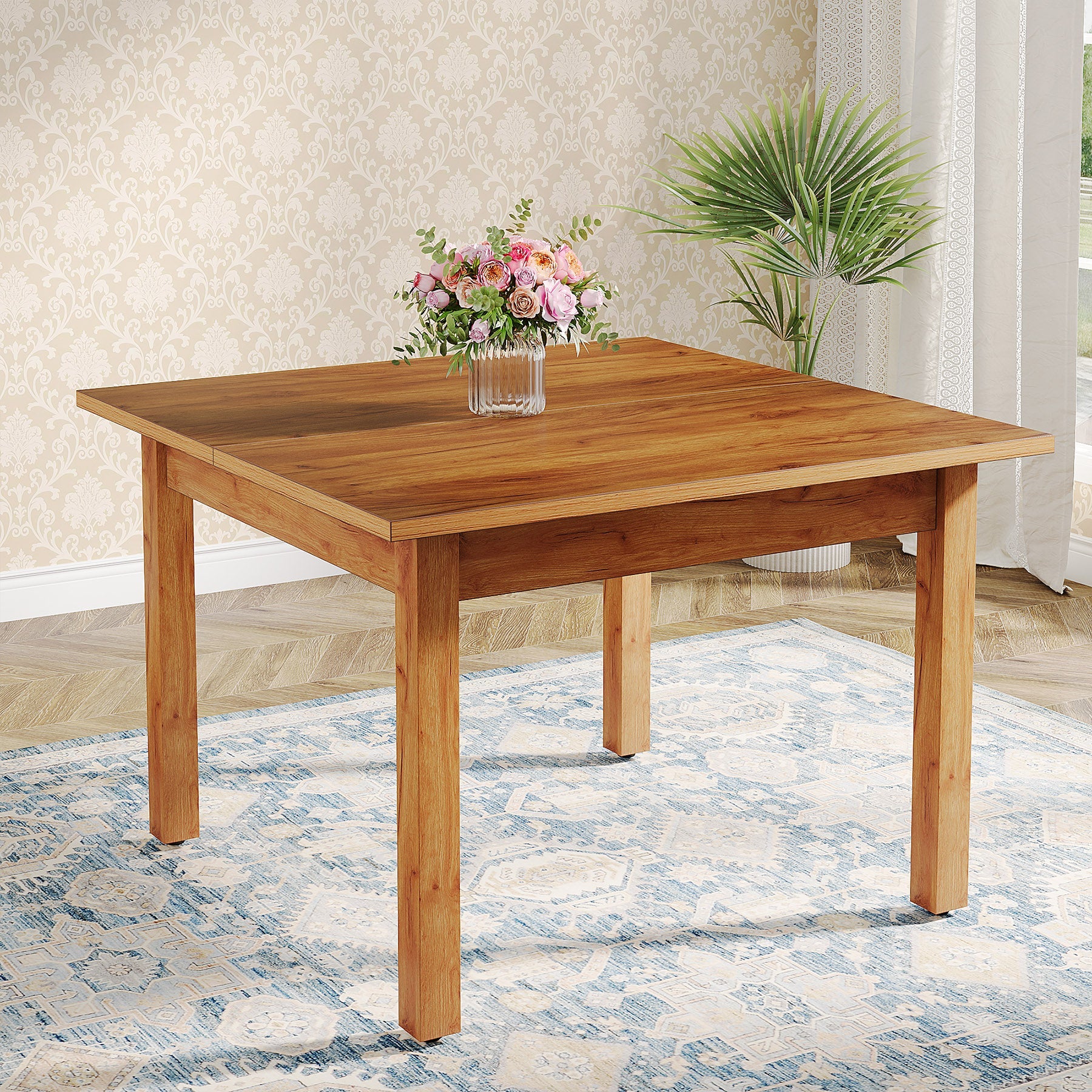 Tribesigns 39.4'' Square Dining Table with Solid Wood Legs for 4