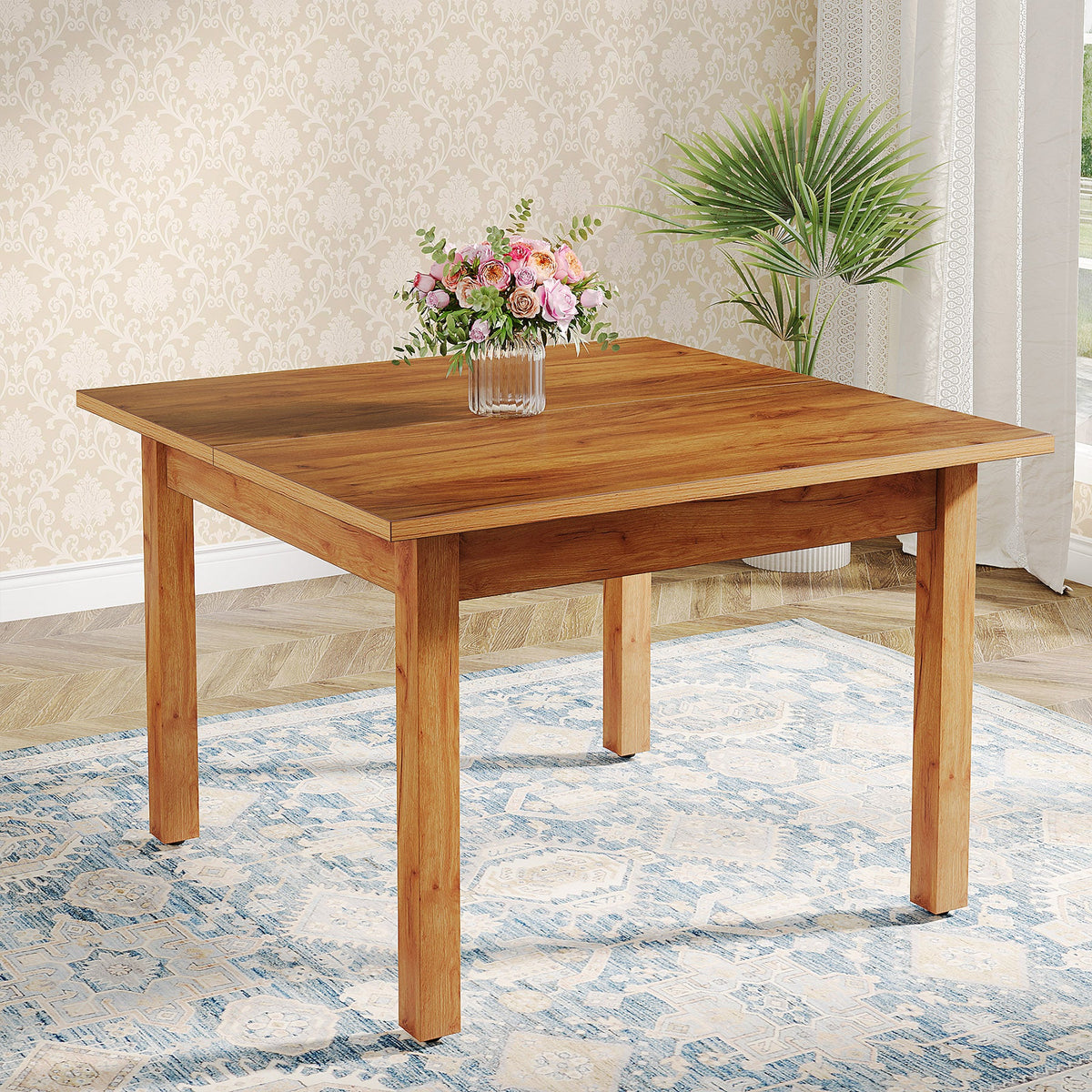Tribesigns 39.4'' Square Dining Table with Solid Wood Legs for 4