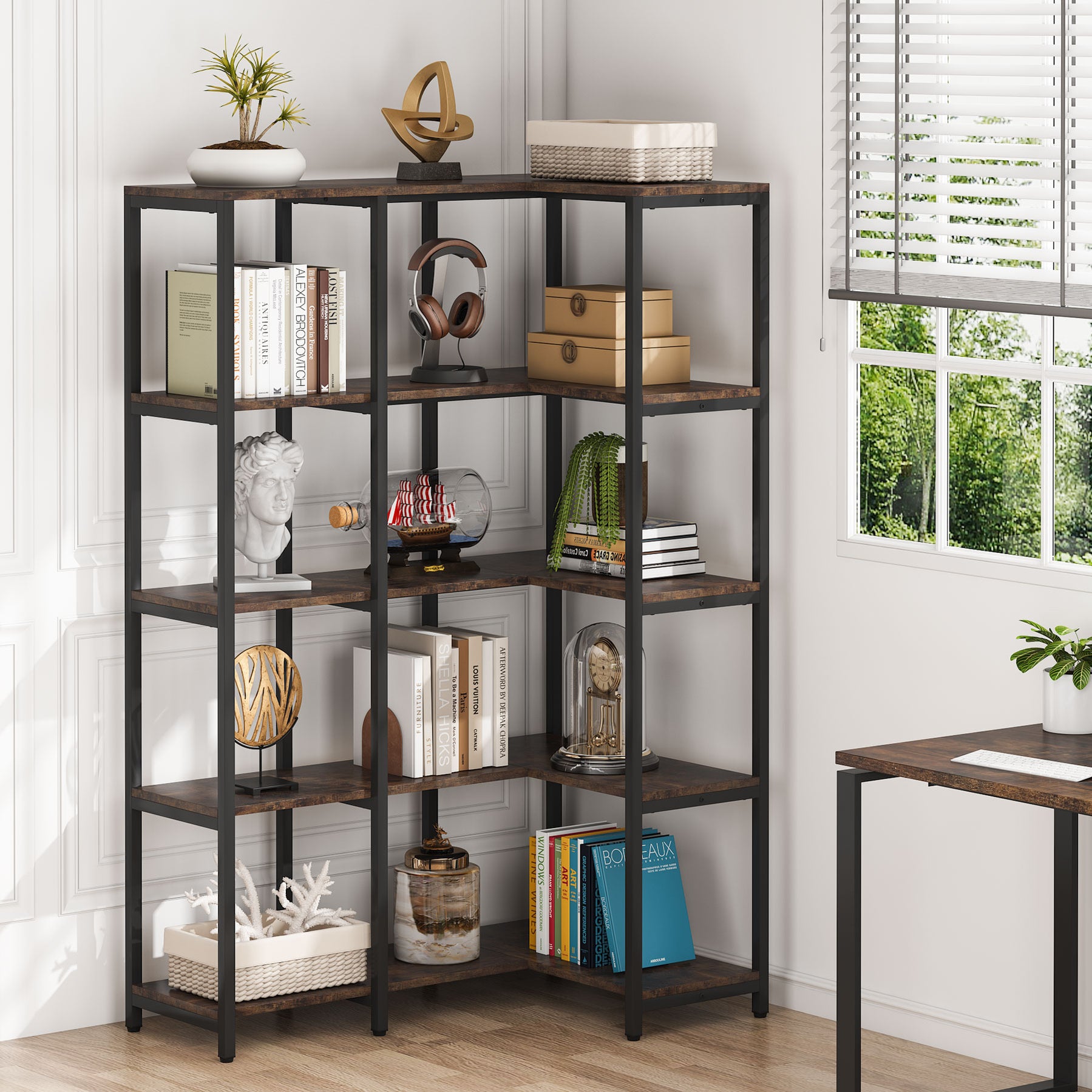 Tribesigns 5-Tier Corner Bookshelf, Industrial Corner Etagere Bookcase