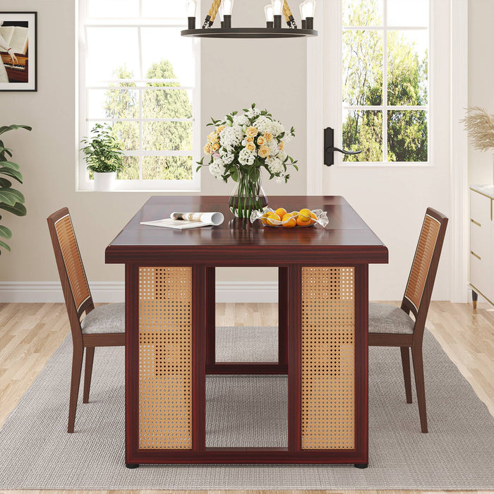 71" Dining Table Kitchen Dinner Table with Metal & Rattan Frame Tribesigns