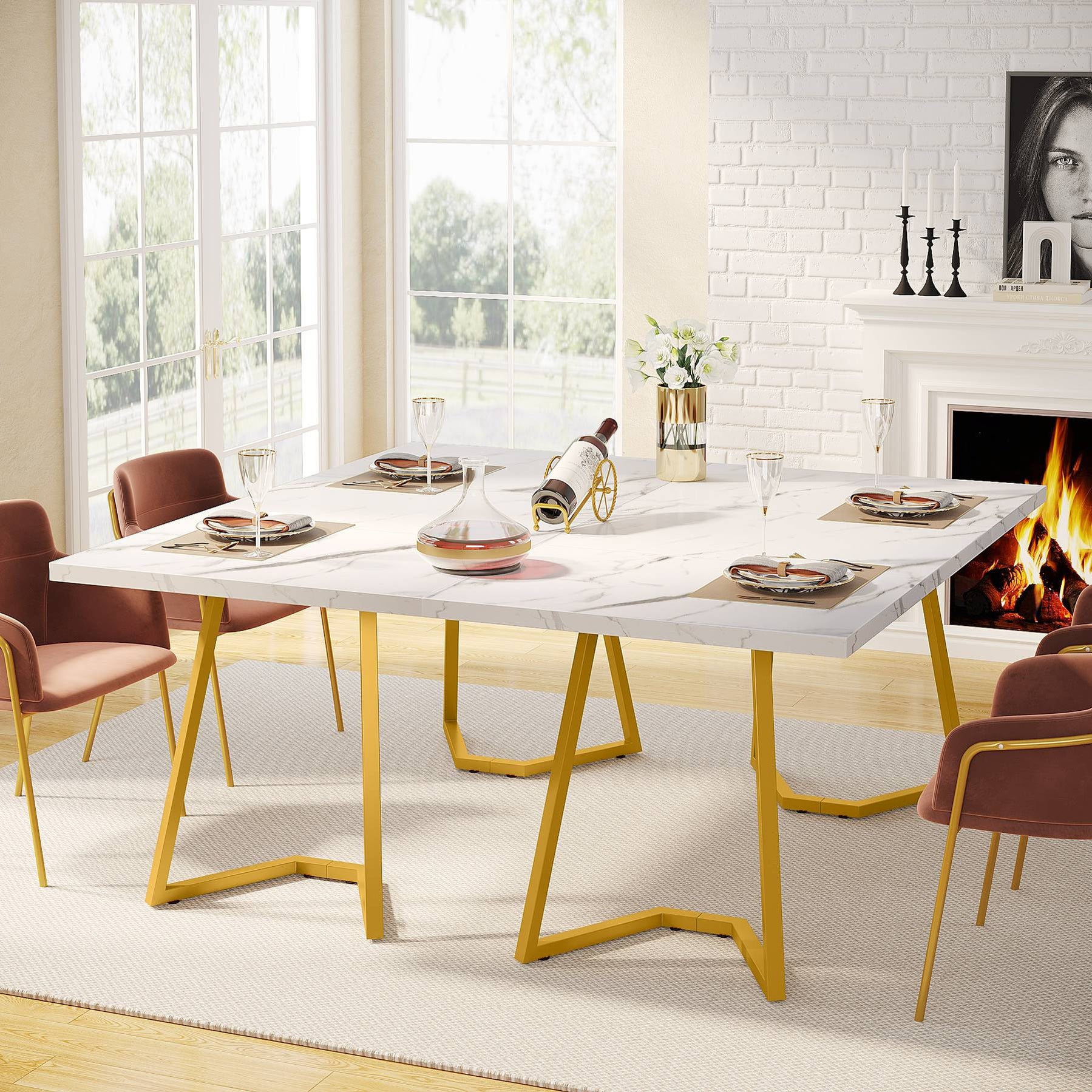 Tribesigns Dining Table, 55" Rectangular Kitchen Table Faux Marble Top