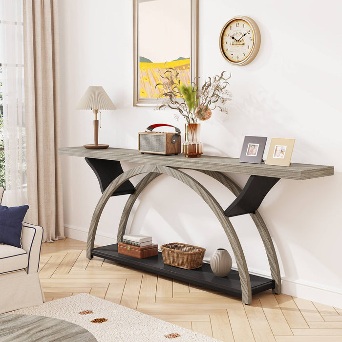 2-Tier Console Table, 70.9" Entryway Table with Half Moon Frame Tribesigns