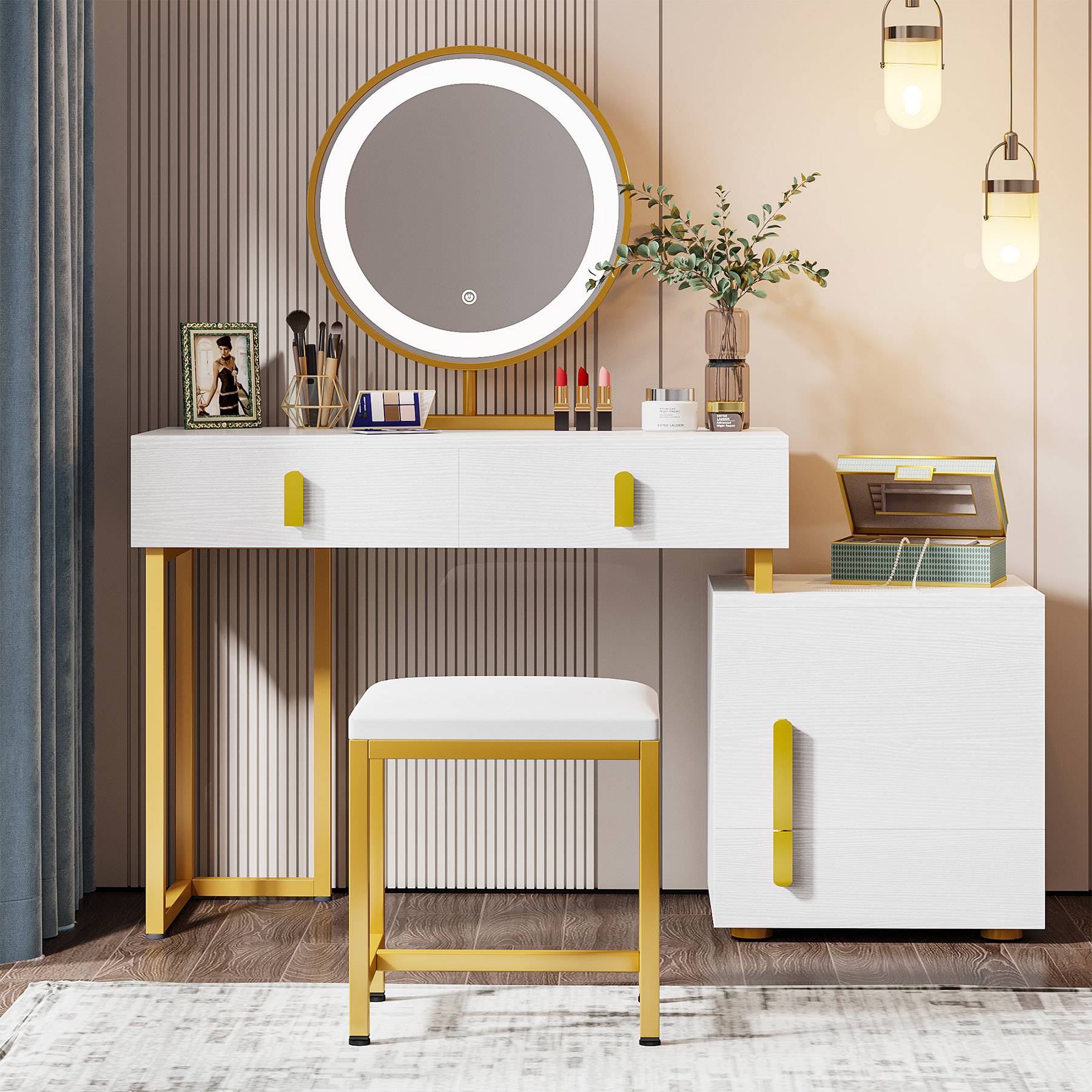 Tribesigns Vanity, Makeup Dressing Table with Drawer & Storage Cabinet