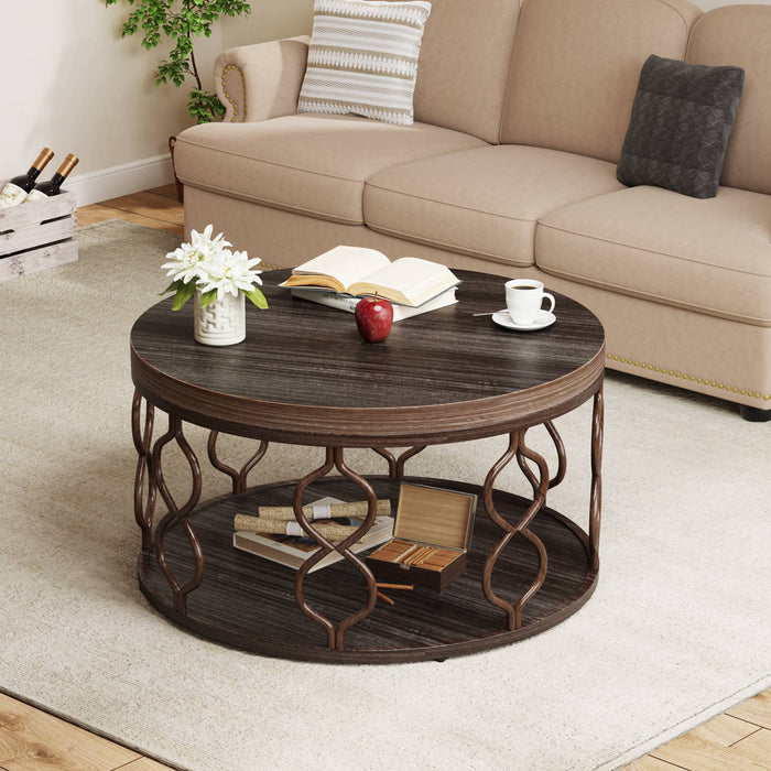 Coffee Table, 2-Tier Round Center Tea Table with Storage Tribesigns