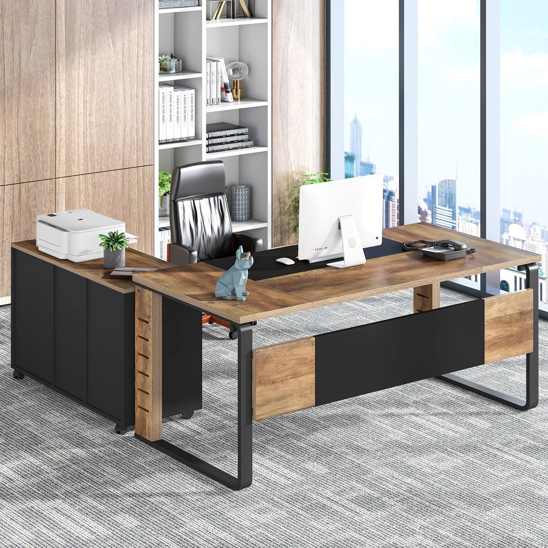 Tribesigns L-Shaped Executive Computer Desk with Lateral File Cabinet