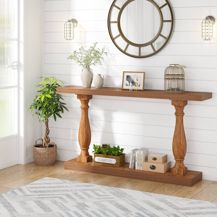 Console Table, 63" Entryway Sofa Table with Solid Wood Legs Tribesigns