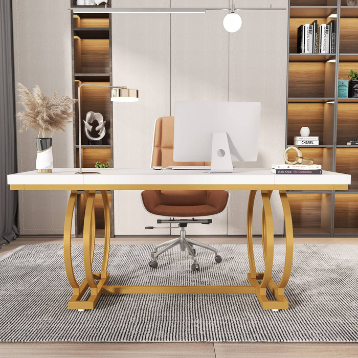 Tribesigns Executive Desk, 70.9" Modern Computer Desk with Gold Metal Frame Tribesigns