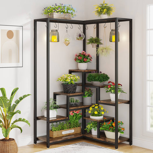 Corner Plant Stand, 70.9" Corner Flower Shelf with S Hanging Hooks Tribesigns