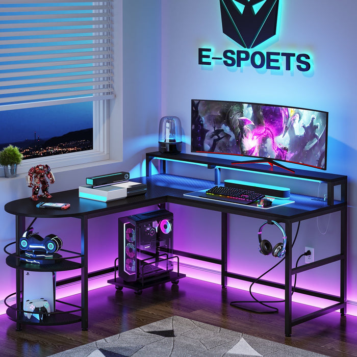 Tribesigns Gaming Desk, L Shaped Computer Desk with LED Strip & Shelves Tribesigns