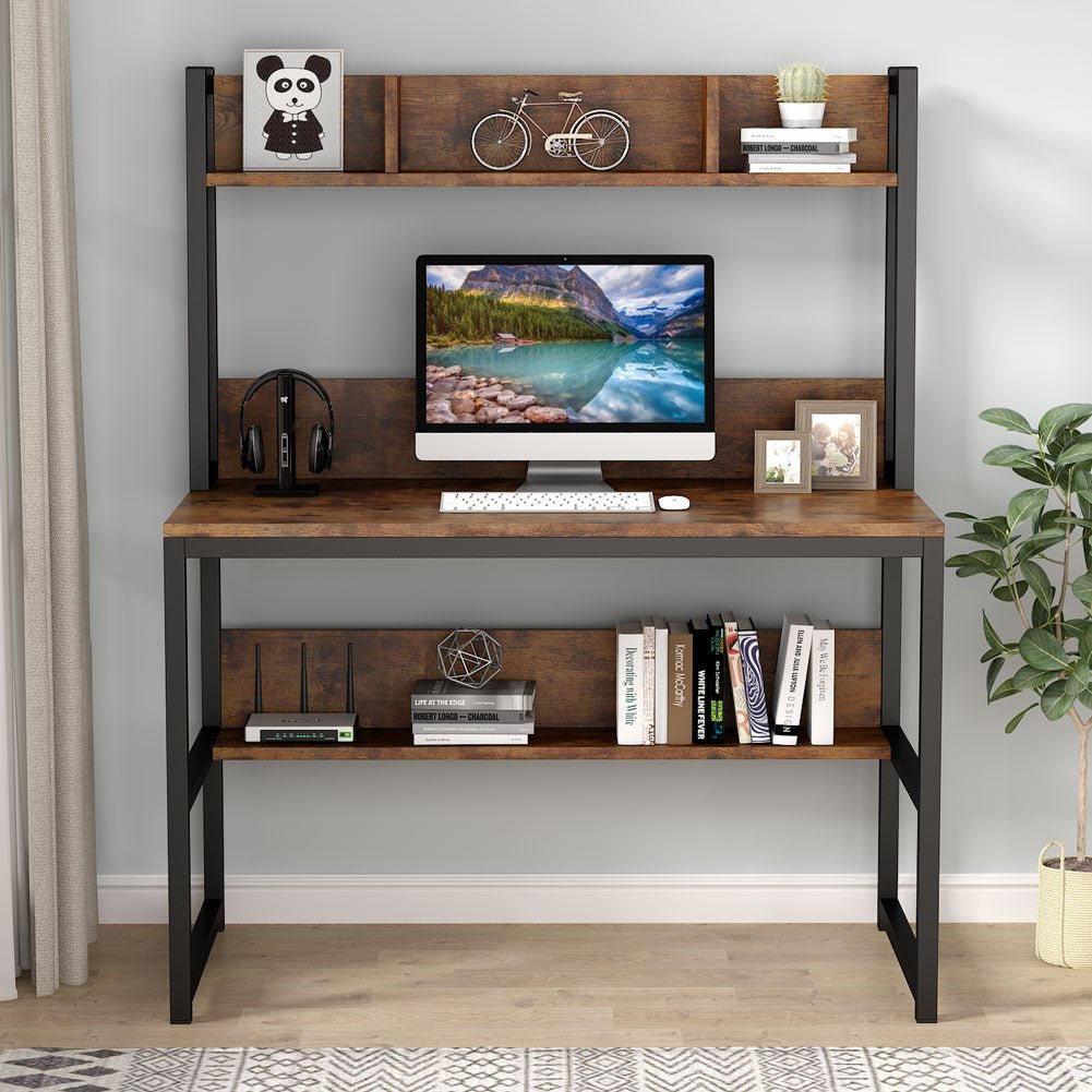 Tribesigns 55" Tall Computer Desk with Hutch and Storage Shelves
