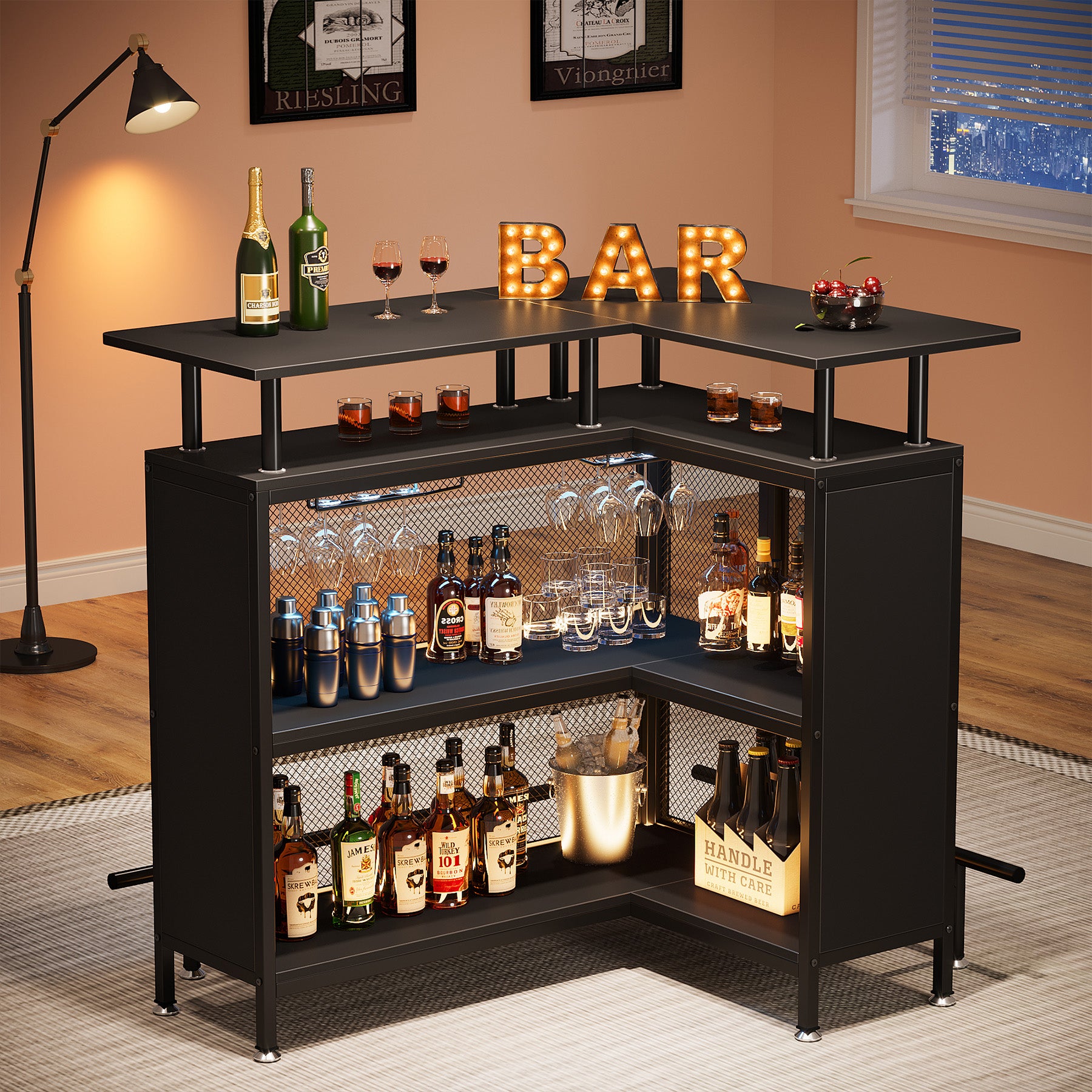 Rustic L Shaped Wine Rack Corner Bar Cabinet Tribesigns L-Shaped