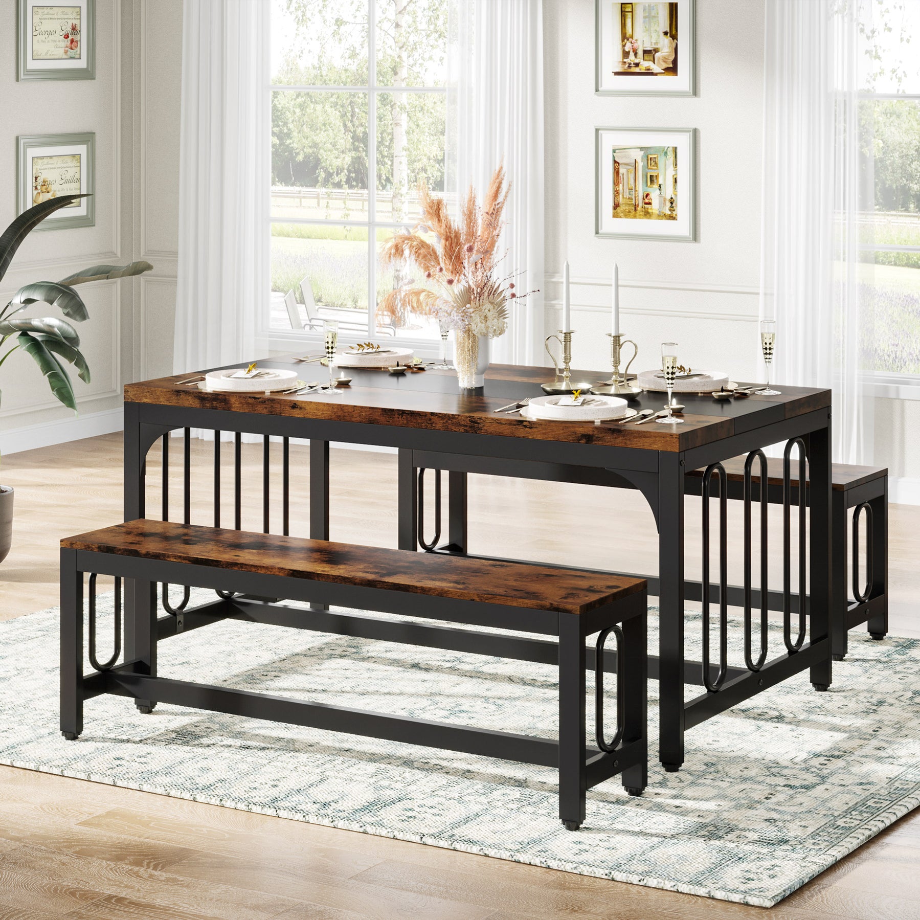 Tribesigns Dining Table Set, 3Piece Kitchen Table with 2 Benches