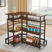 Bar Unit, L-Shaped Liquor Bar Table with 4 Tier Shelves & 4 Glass Holders Tribesigns