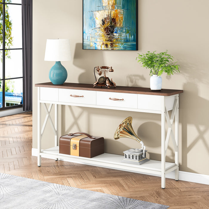 70.9" Console Table, Extra Long Sofa Table with Drawers & Storage Shelves Tribesigns