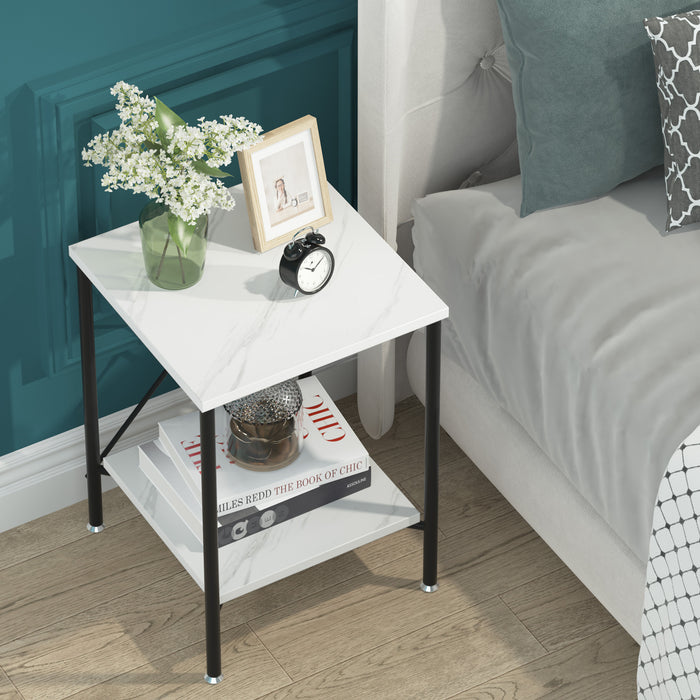 End Table, Modern 2-Tier Faux Marble Side Table, Nightstand Tribesigns