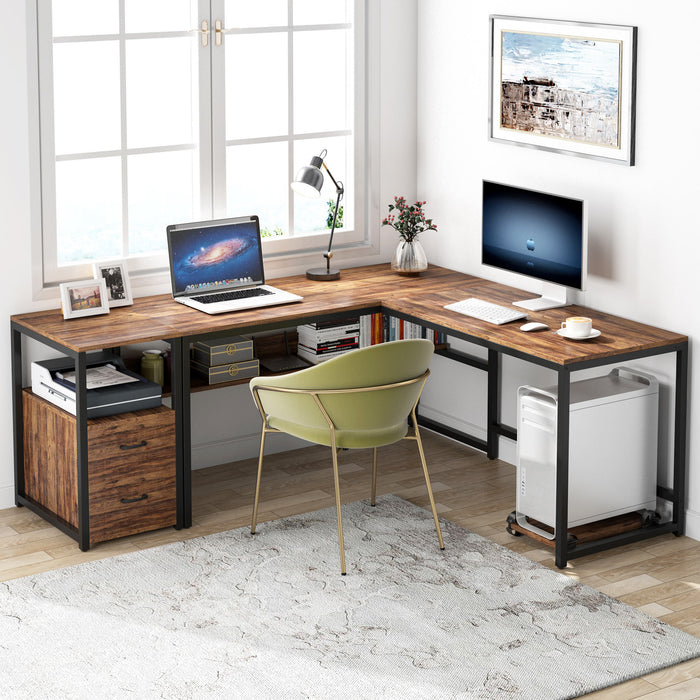 Tribesigns L-Shaped Desk, 70" Computer Desk with Bookcase and Cabinet Tribesigns