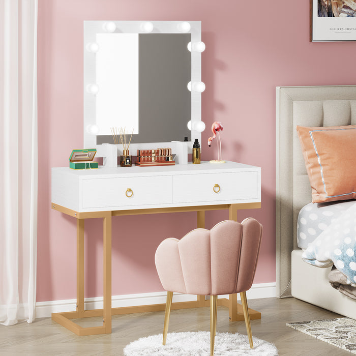 Makeup Vanity, Modern Makeup Table with 2 Storage Drawers & Lighted Mirror Tribesigns