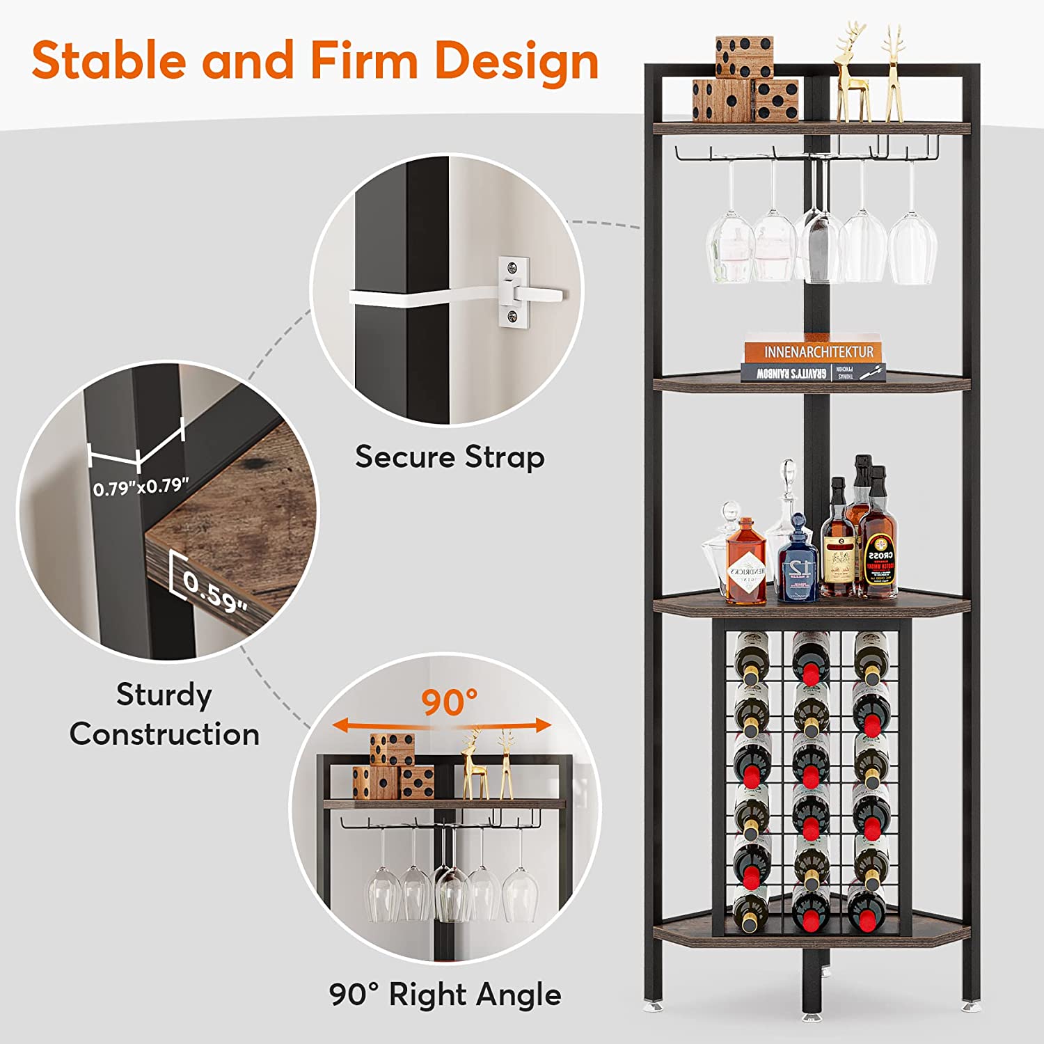 Tribesigns 4-Tier Corner Wine Rack with Glass Holder-Tribesigns