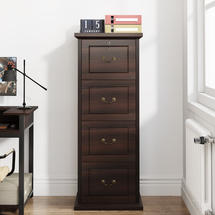 4-Drawer File Cabinet, Vertical Wood Filing Cabinet with Lock Tribesigns