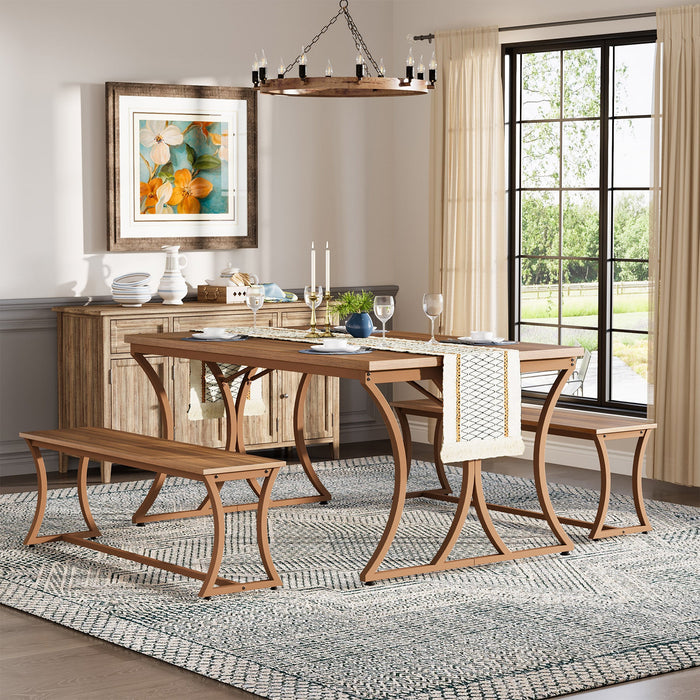 4-Piece 51-Inch Dining Table Set with 2 Benches & Table Runner Tribesigns