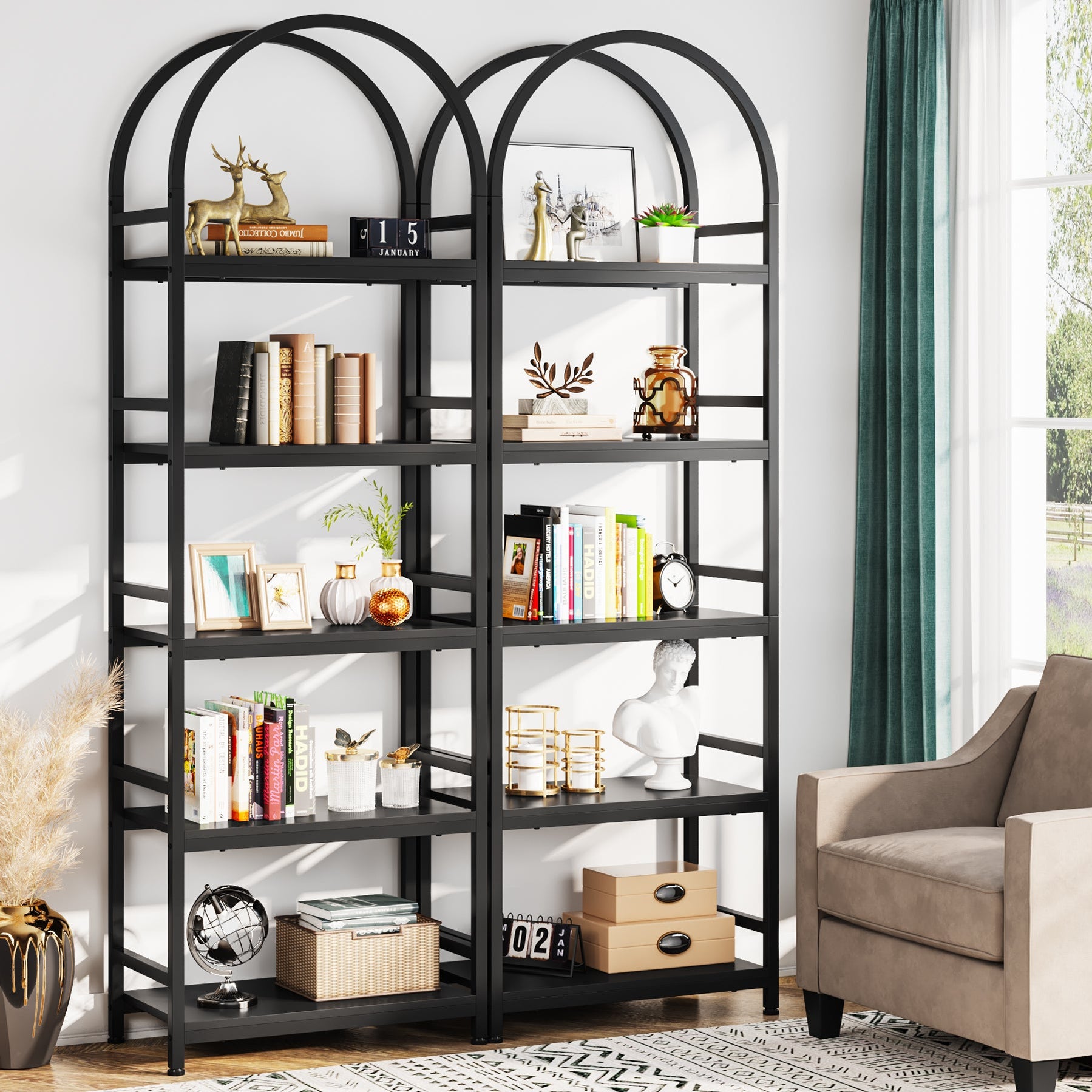 Tribesigns 4-Tier / 5-Tier Arched Bookshelf Bookcase