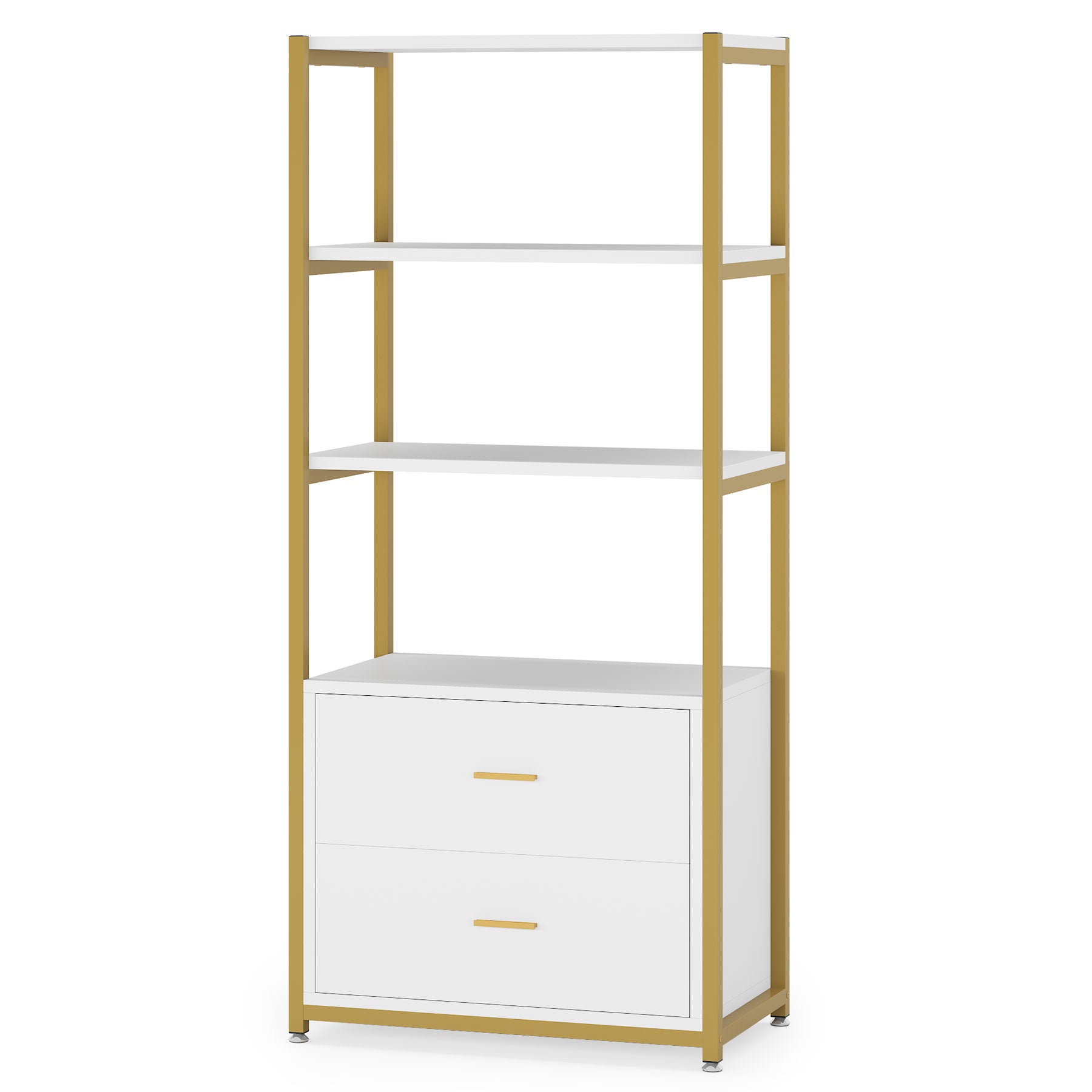 4-Tier Bookshelf Etagere Display Bookcase with 2 Drawers - Thumbnail 2
