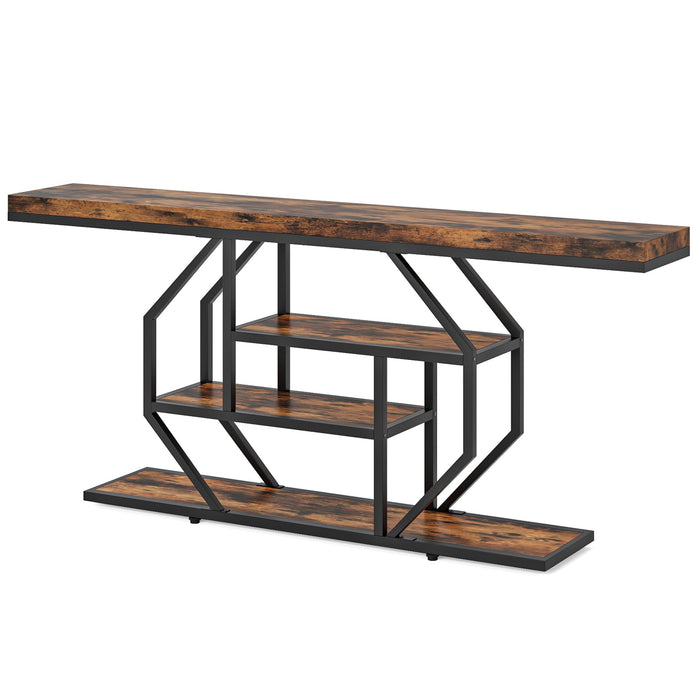 4-Tier Console Table, 70.9 inch Sofa Table Accent Table with Storage Shelves Tribesigns