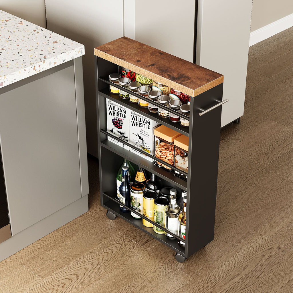 Slim Storage Cart White Narrow Storage Cabinet 4 Tier