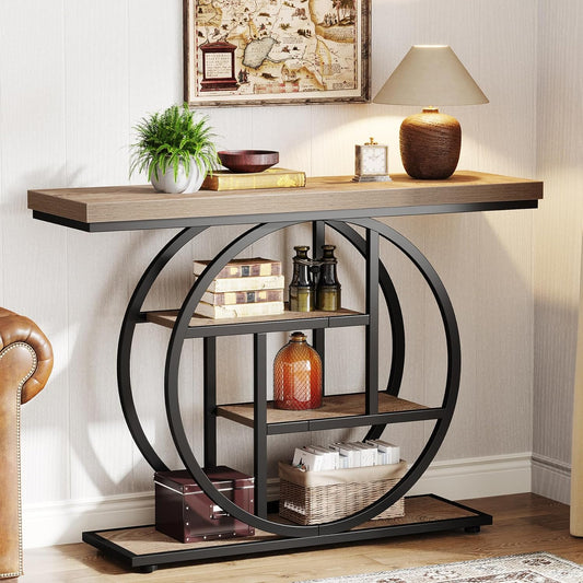 41.3" Console Table, Industrial 4-Tier Sofa Entryway Table with Circle Base Tribesigns